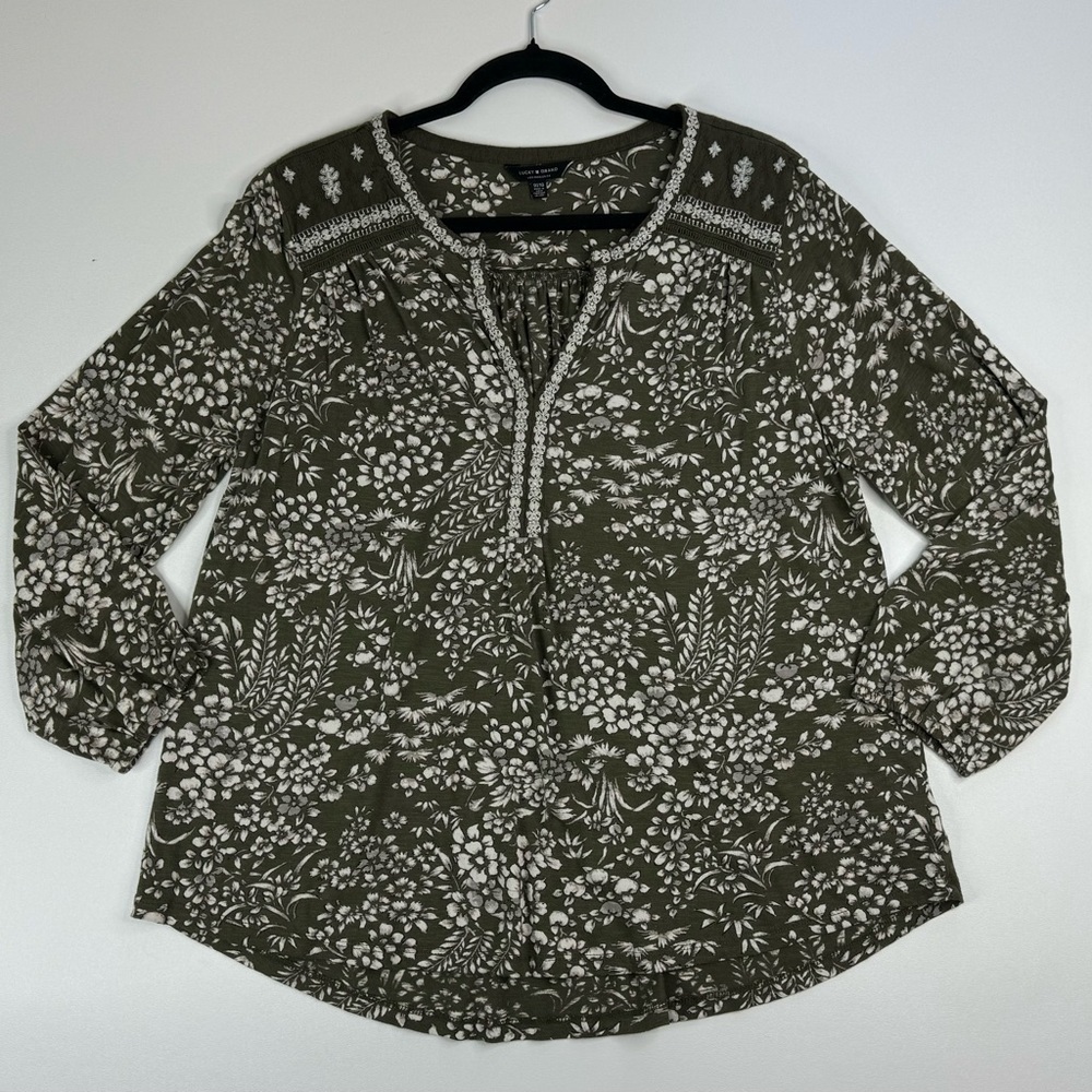 Lucky Brand Indian Cotton Blend Embroidered Boho Tunic Blouse Womens Size 1X